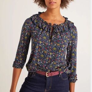 Boden Catriona Jersey Navy Floral Blouse